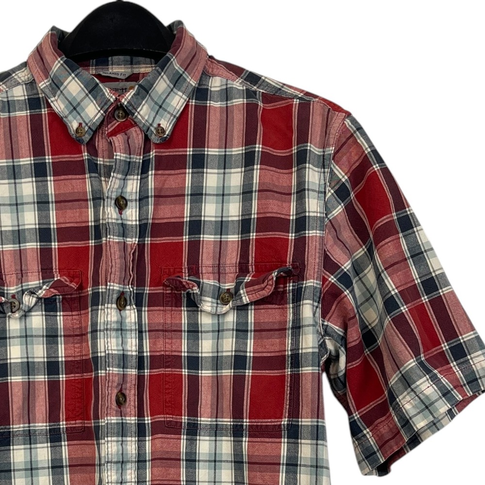 Carhartt Mens Medium Relaxed Fit‎ Short Sleeve Plaid Button Down Shirt Red Navy